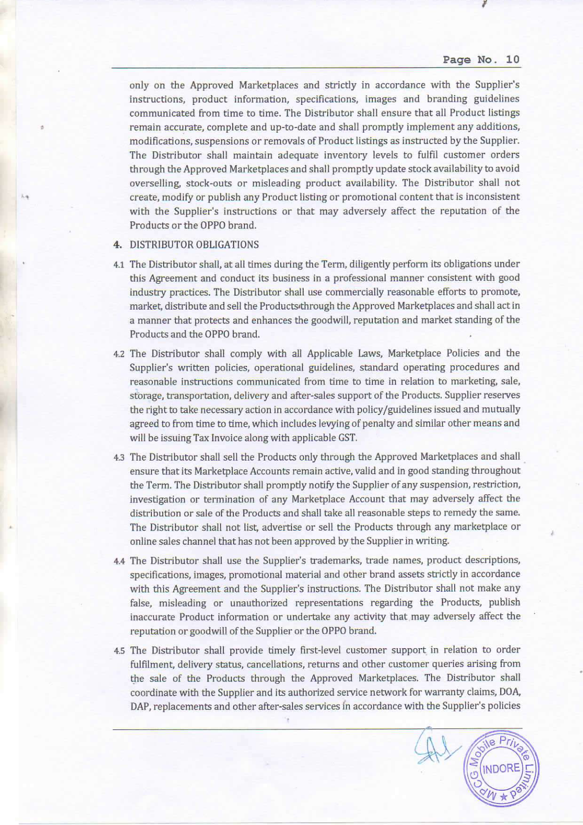 OPPO Online Channel Distribution Agreement - page 11